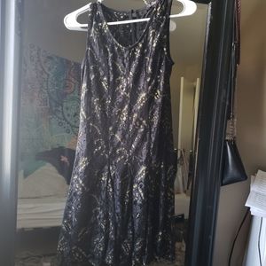 Black and gold midi dress